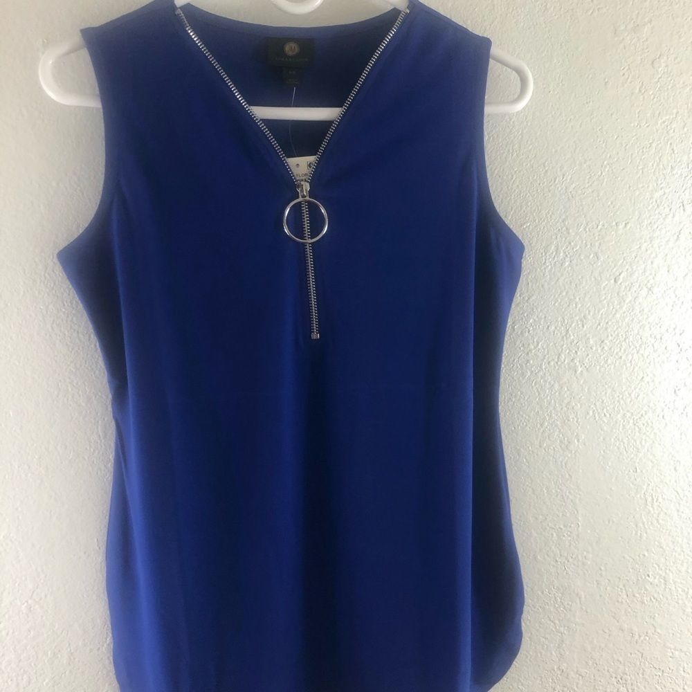 JM Collection V-Neck sleeveless zip neck blue SP